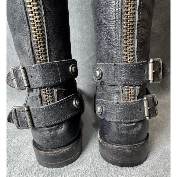 Frye Veronica Back Zip Tall Black Leather Moto Engineer Boots 77551 Women’s 5.5B - Picture 5 of 12